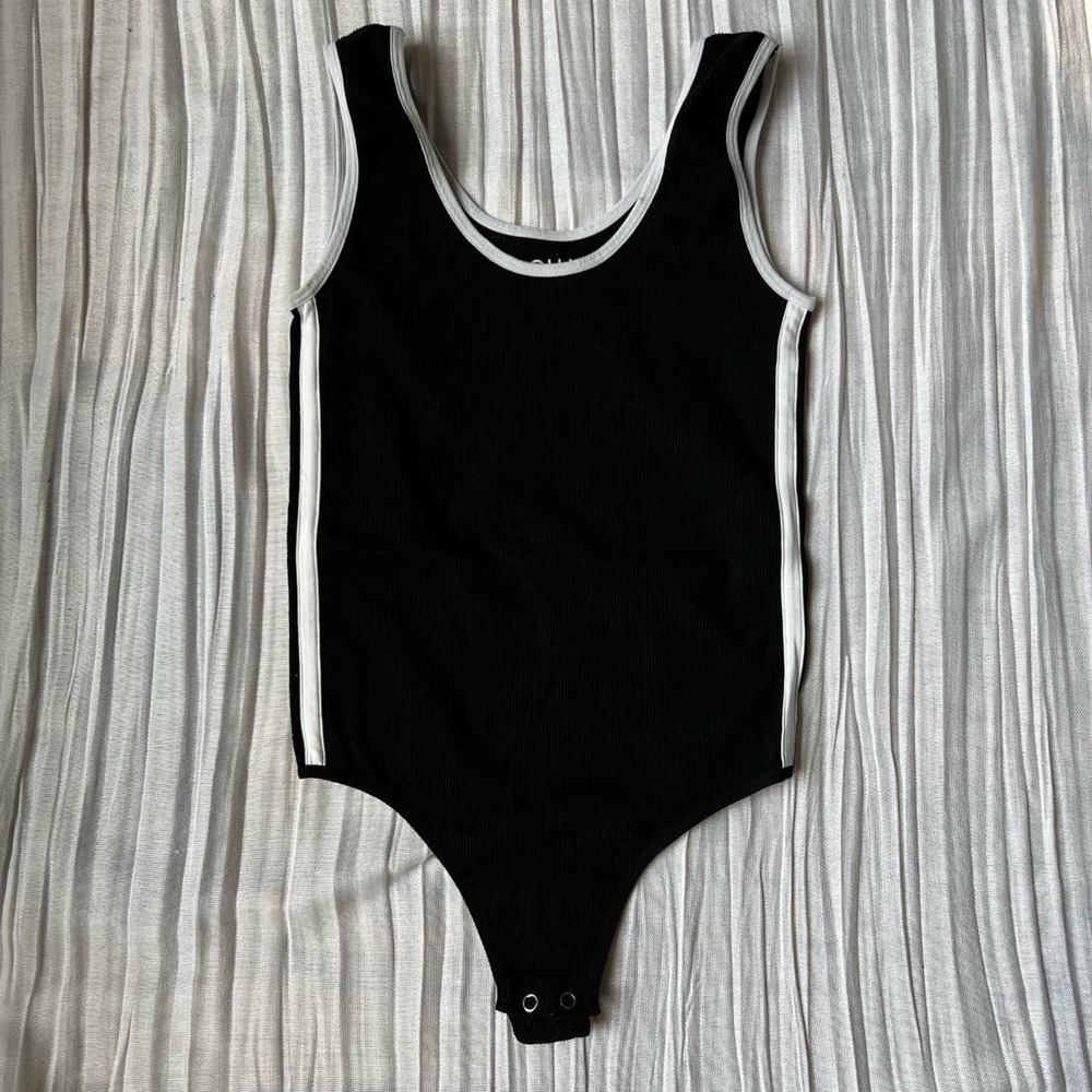 Aqua bodysuit black with white stripes on the sides